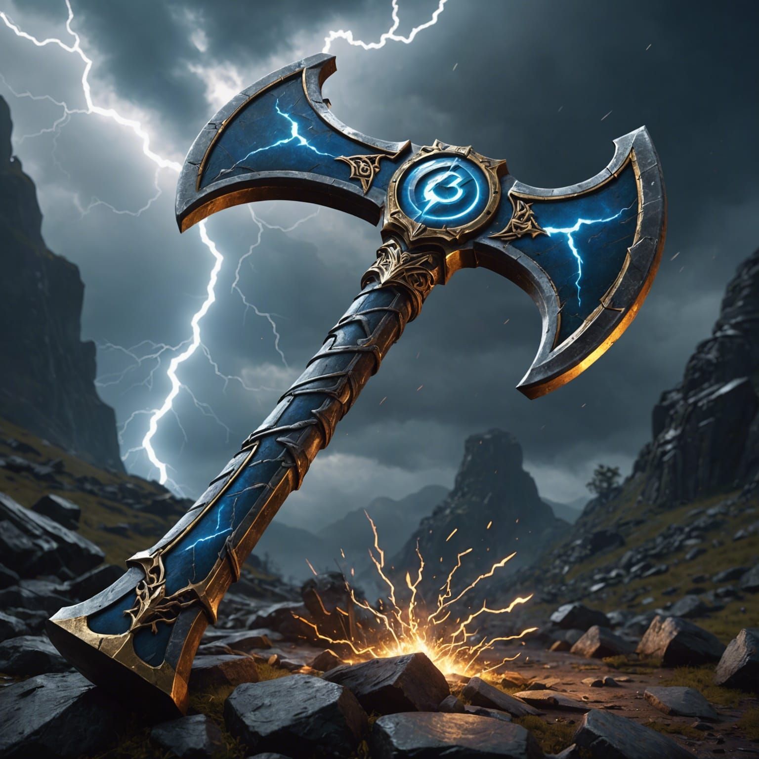 Detailed Lightning Axe Fantasy Concept Art