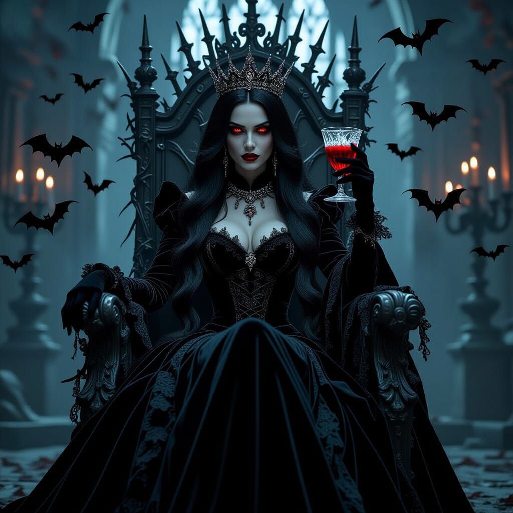 Gothic Vampire Queen in Film Noir Style