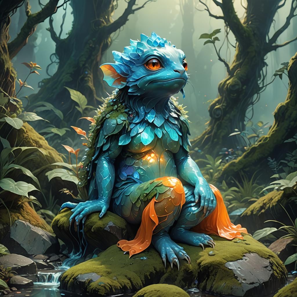 Gelatinous Creature in Lush Fantasy Landscape