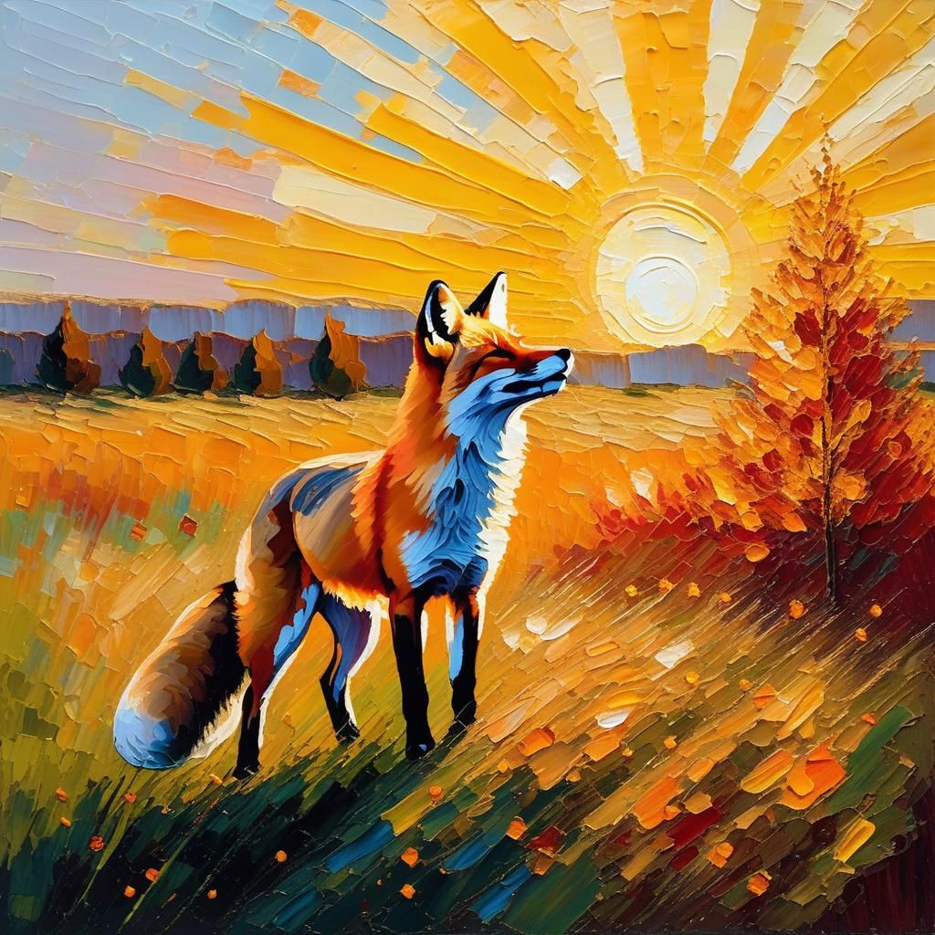 Fox Barking at Sunrise: An Impasto Impression