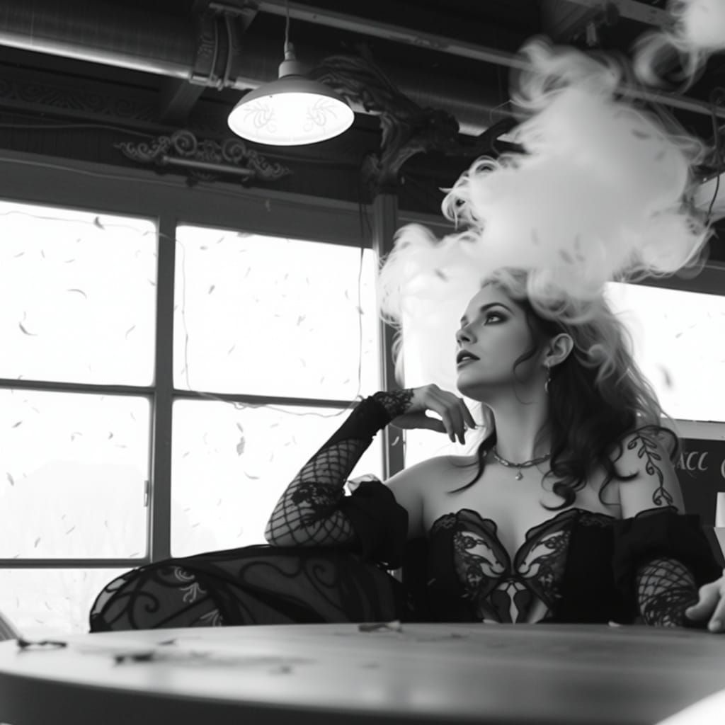 Monochrome Goth in Desolate Field, Dark Aesthetic