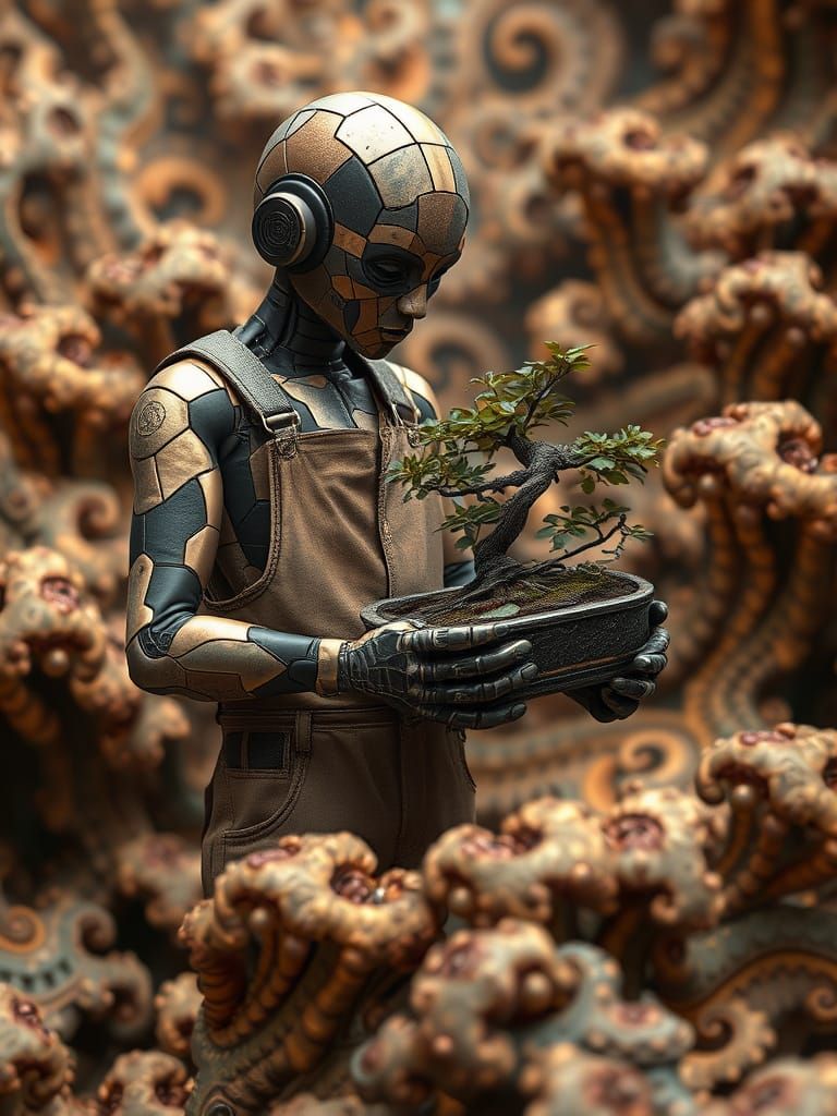 Cyborg Gardener Hybrid in Bismuth Fractal Realm