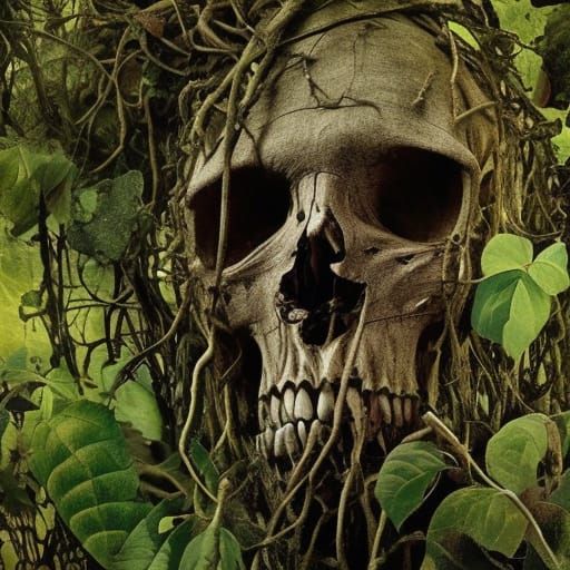 Decaying Skull Ensnared by Vines: Digital Matte Painting