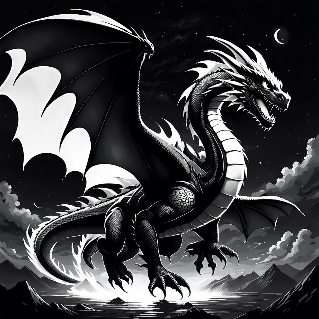 Yin-Yang Night Fury Dragon in Anime Style