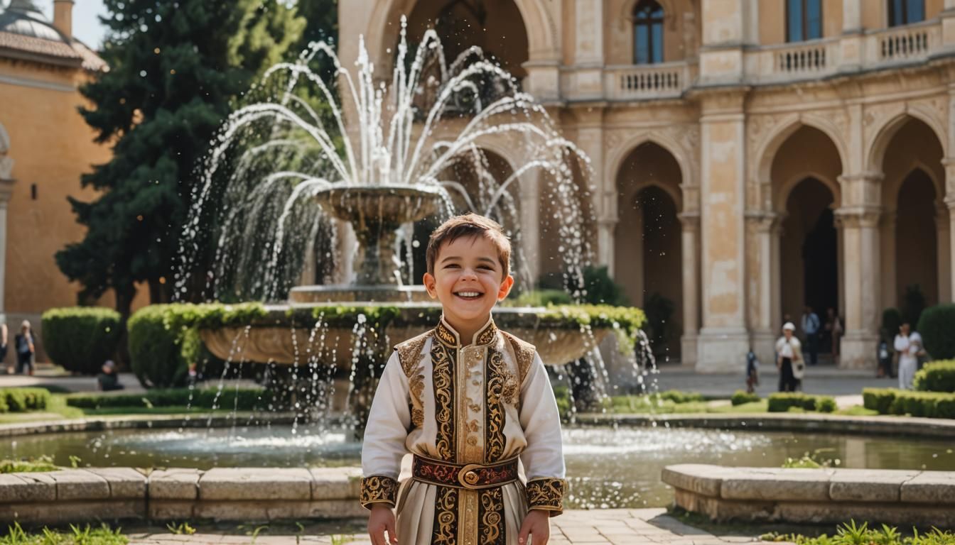 Happy Boy as Sultan in Palace Garden