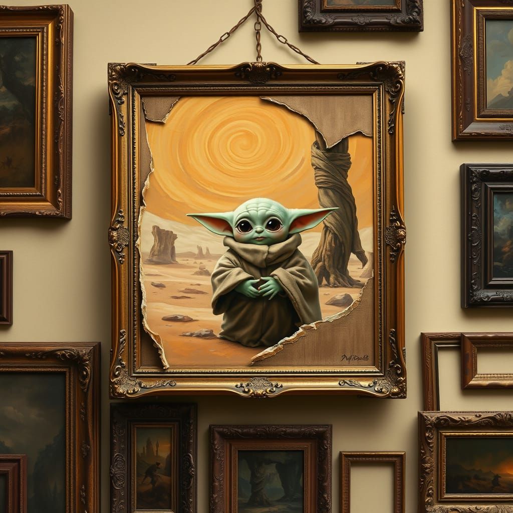 Surreal Baby Yoda Emerges from Classical Painting