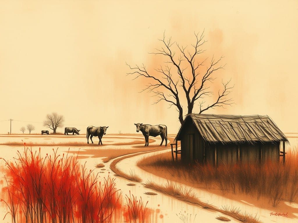 Rustic Landscapes in Charcoal Drawings