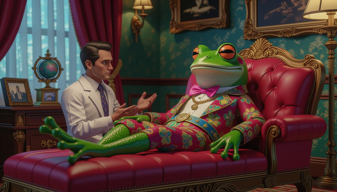 Pepe the Frog Seeks Therapy in Dreamlike Art