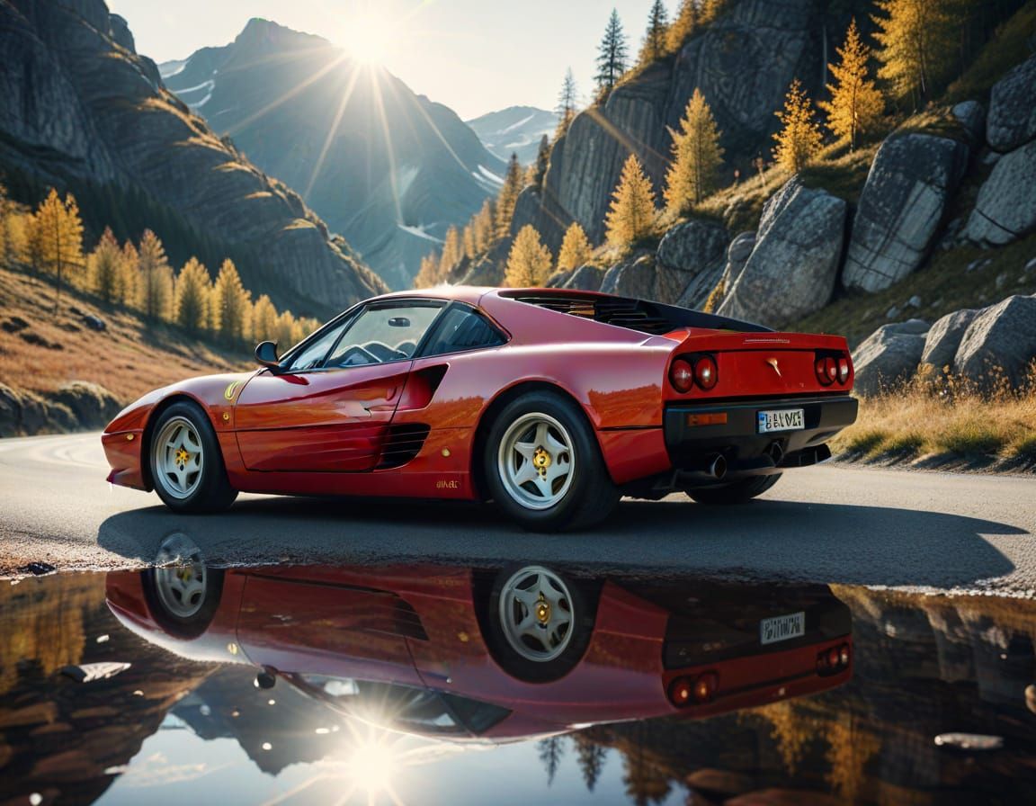 Ferrari Testarossa on Mountain Road in Sweden