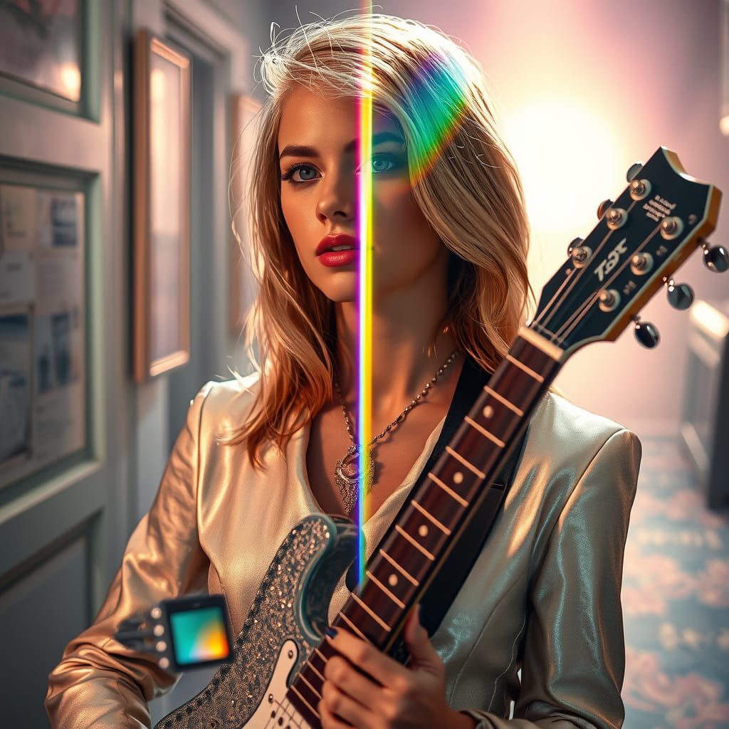 Rainbow Prism Lights on Blonde Guitarist