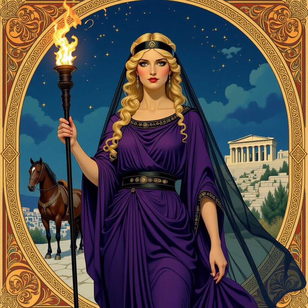 Enodia, Greek Goddess of Roads, Holding a Torch