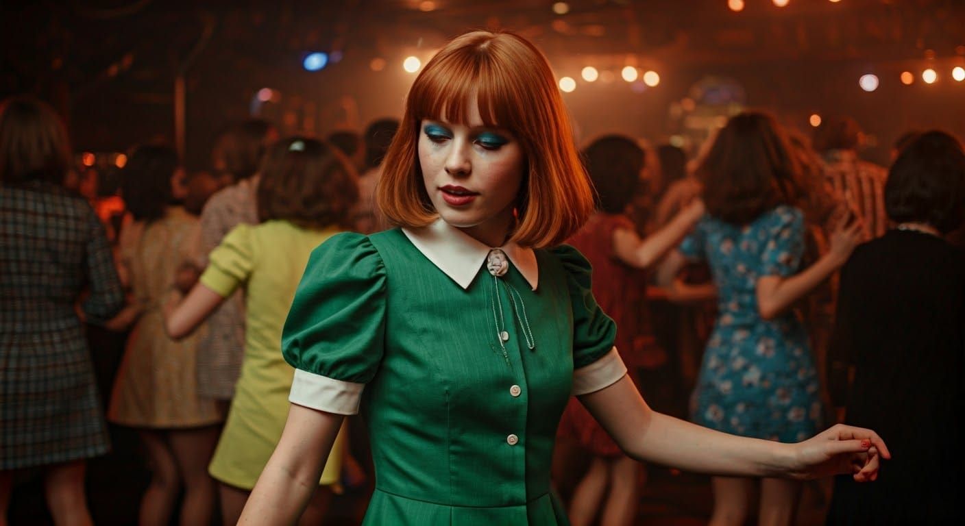 1970s Disco Queen Dances Alone Under Vibrant Lights