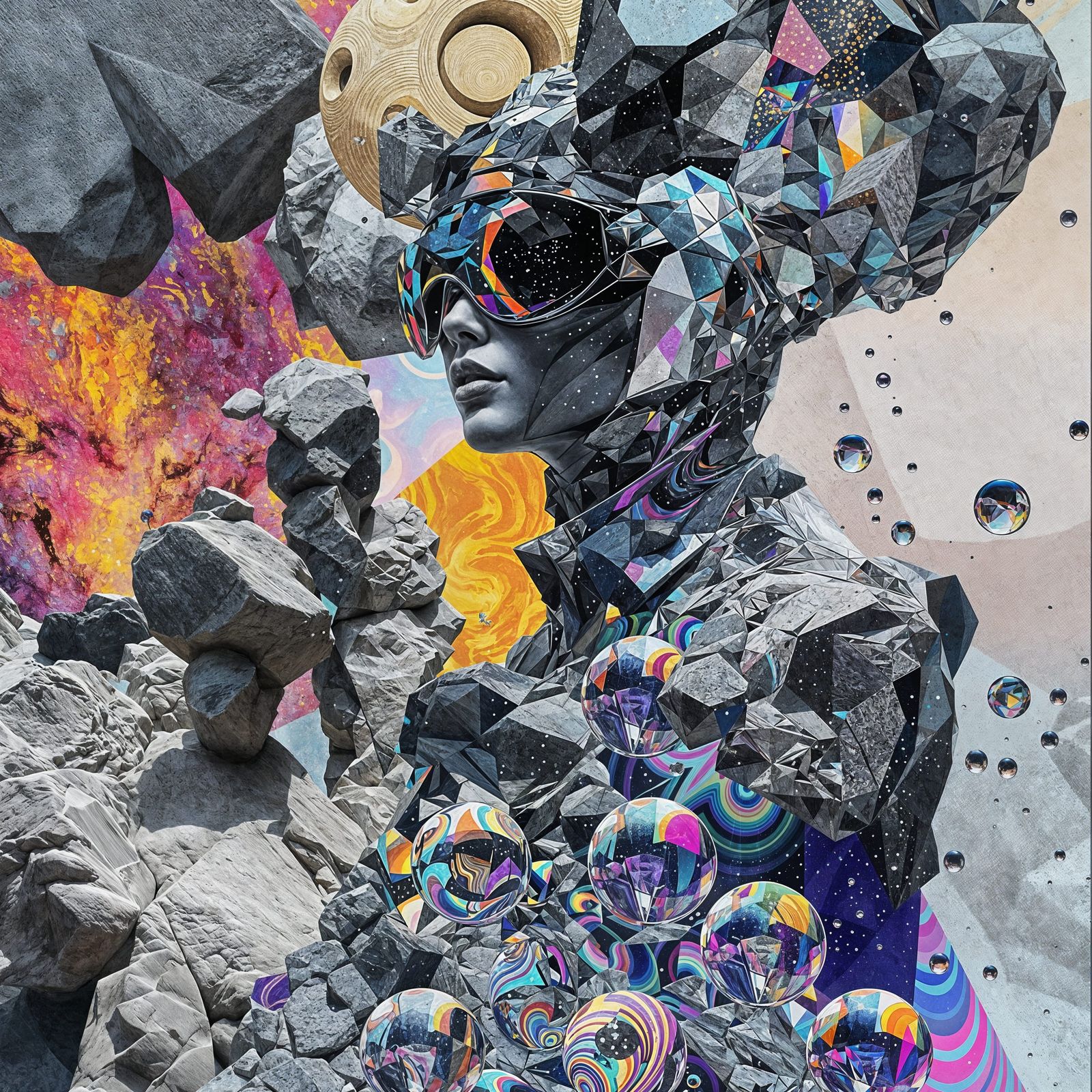 Holographic Figure in Abstract Art Nouveau Collage