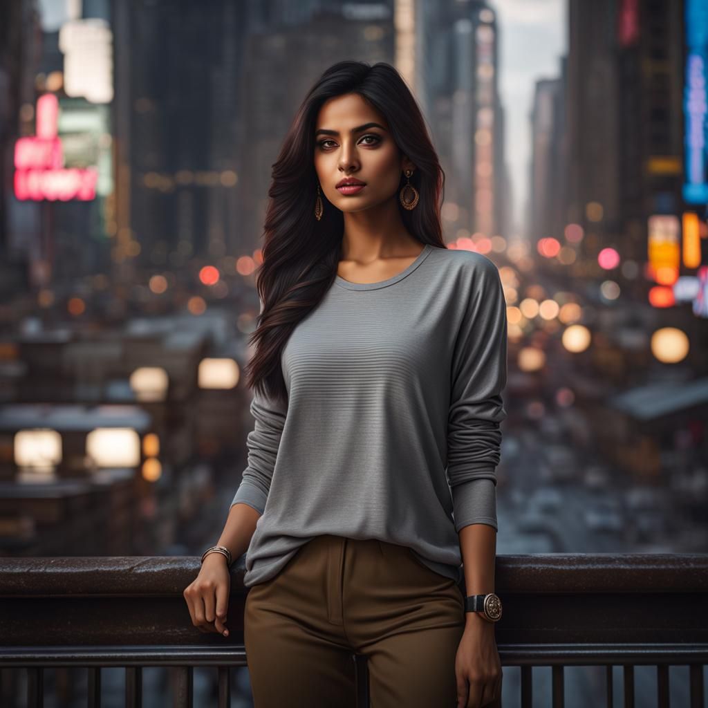 Gorgeous Indian Girl in New York City, Digital Art