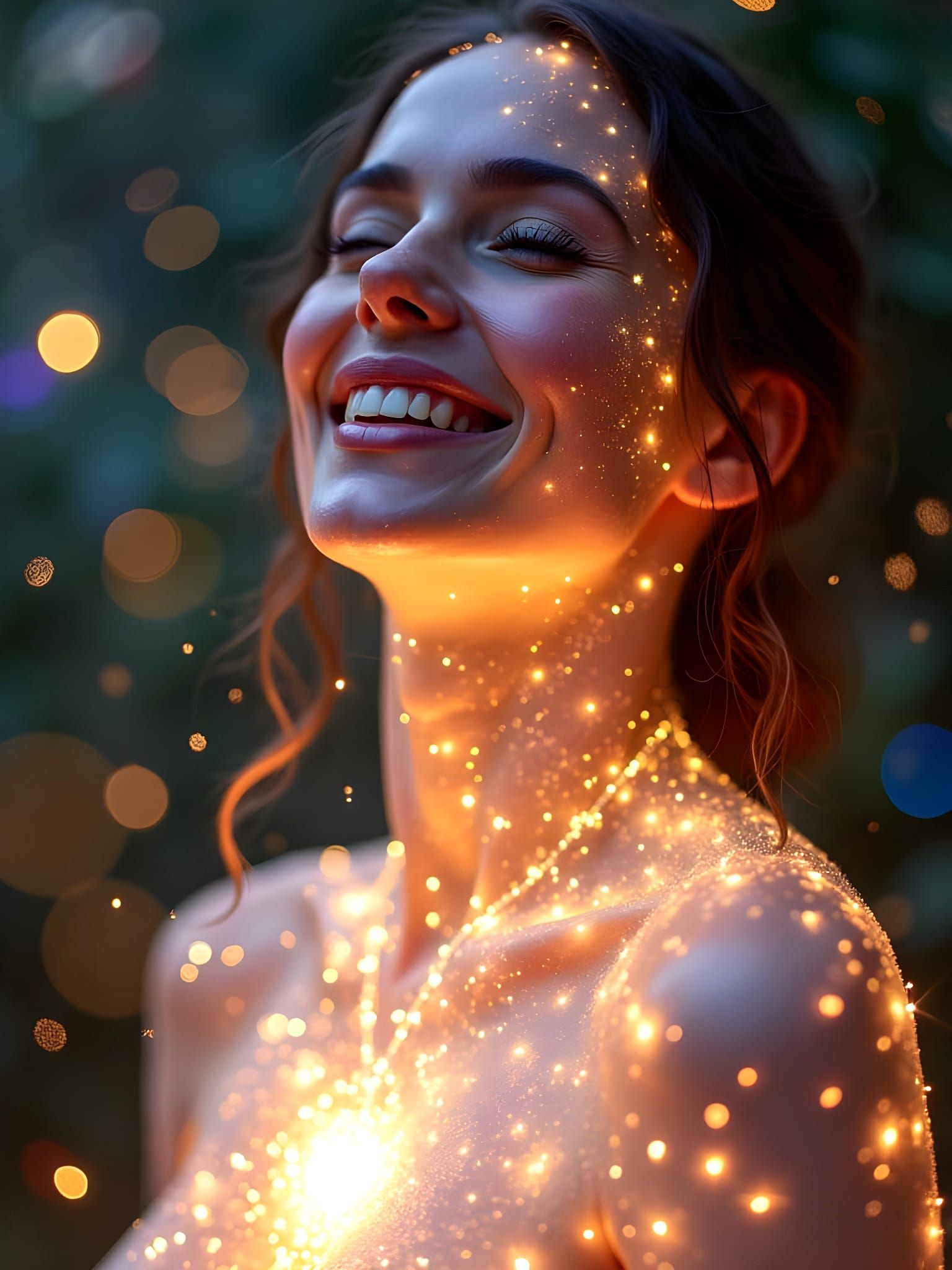 Semi-Transparent Woman Radiates Magical Diamond Light