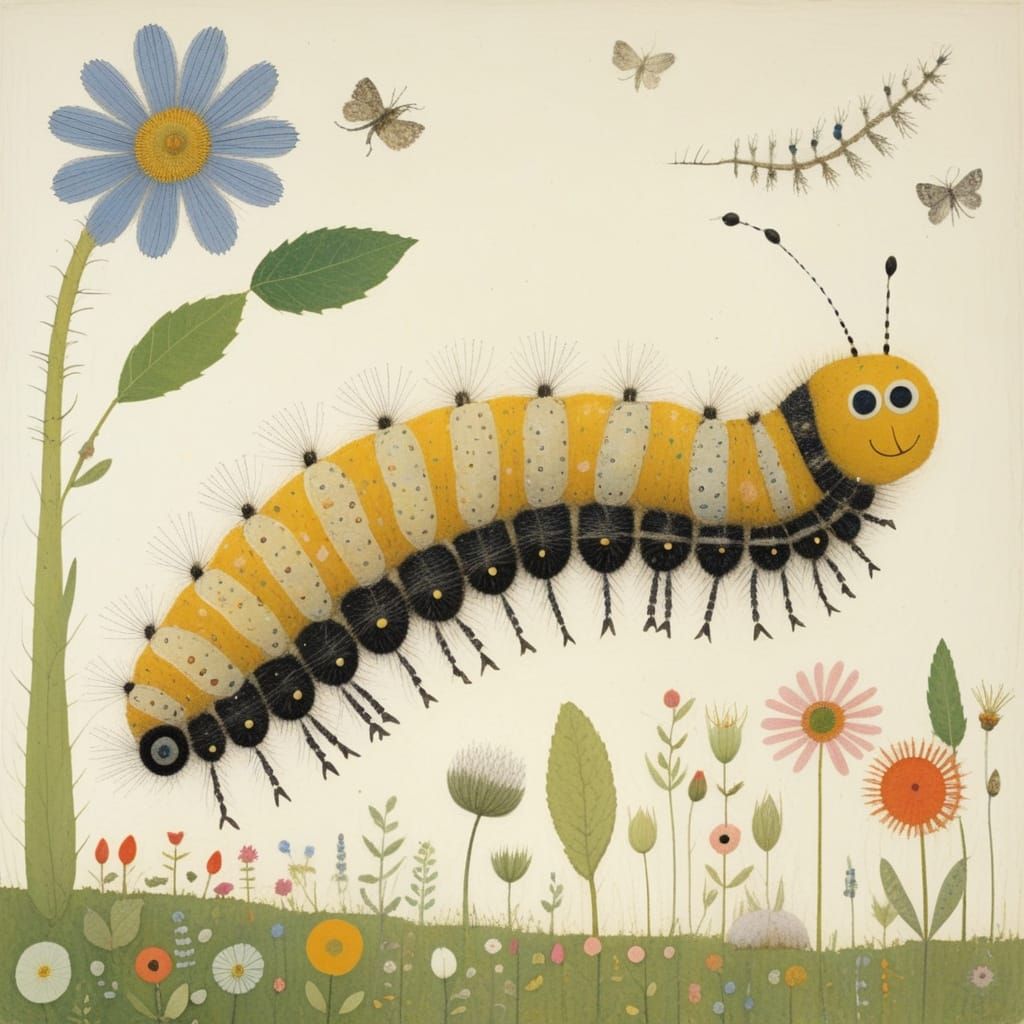 Caterpillar Soars: Early Flight in Vibrant Art Style