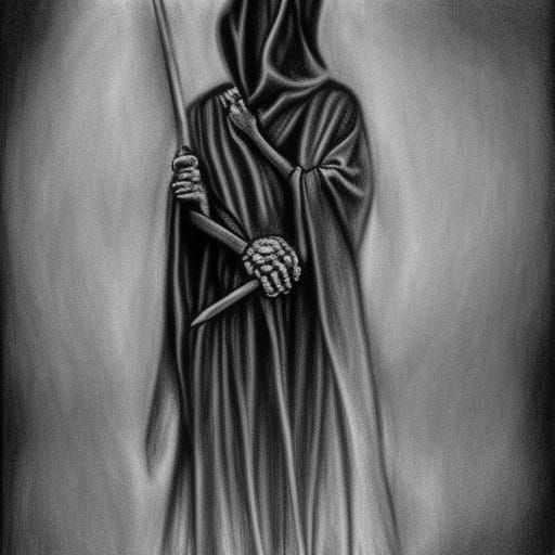Grim Reaper Hyperdetailed Charcoal Drawing