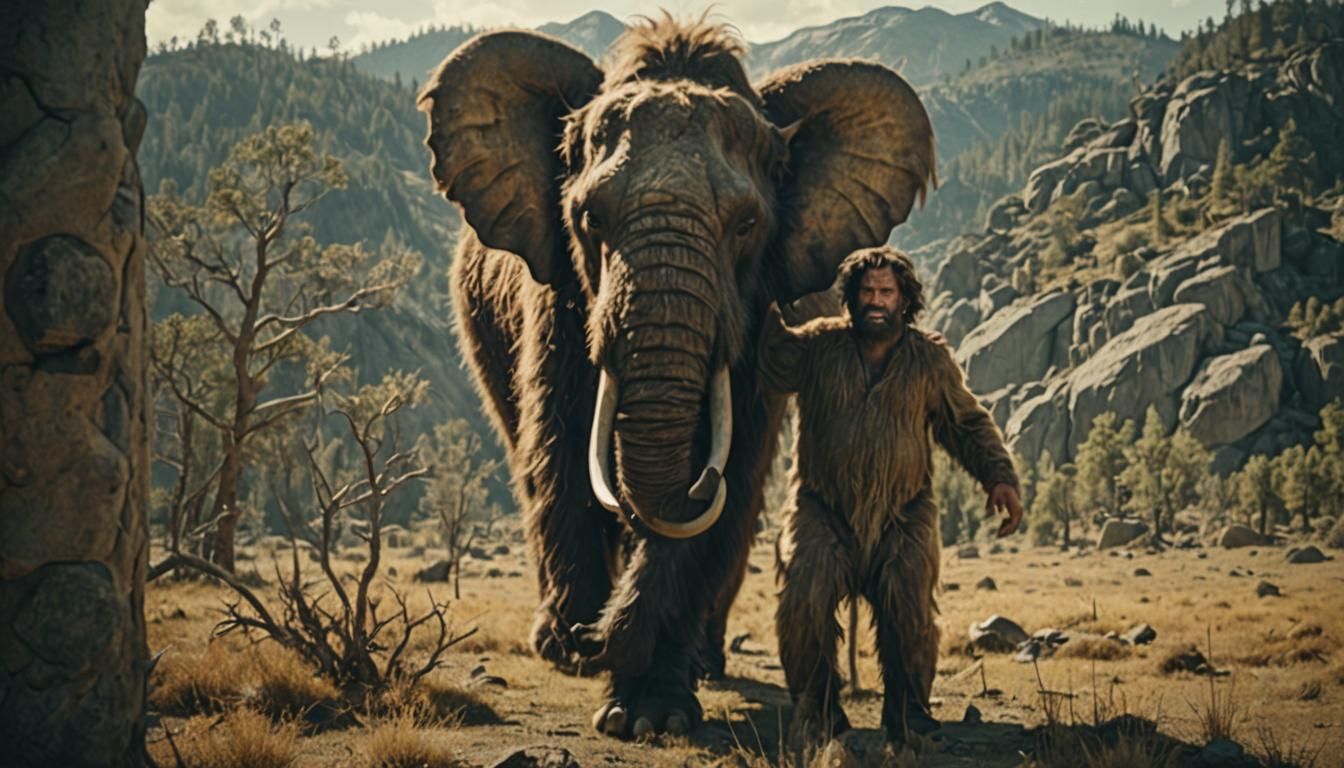 Caveman and Woolly Mammoth Cinematic Still