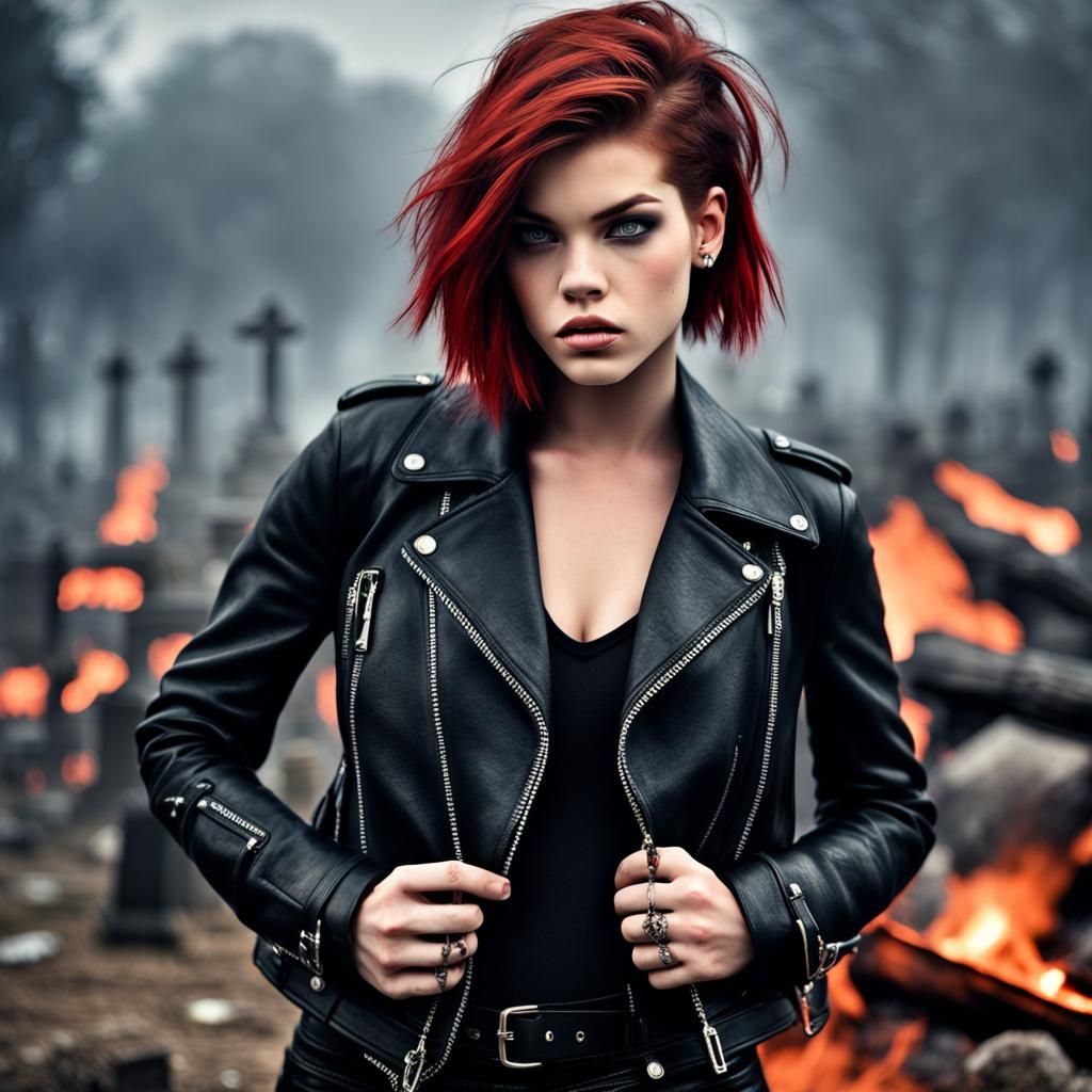 Barbara Palvin with Punk Red Hair in Cemetery