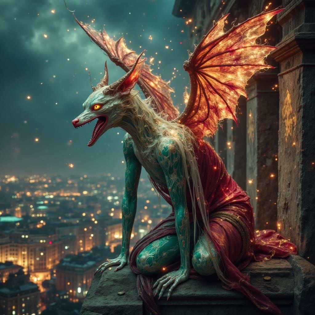 Ethereal Gothic Gargoyle Portrait in Hyperrealistic Style