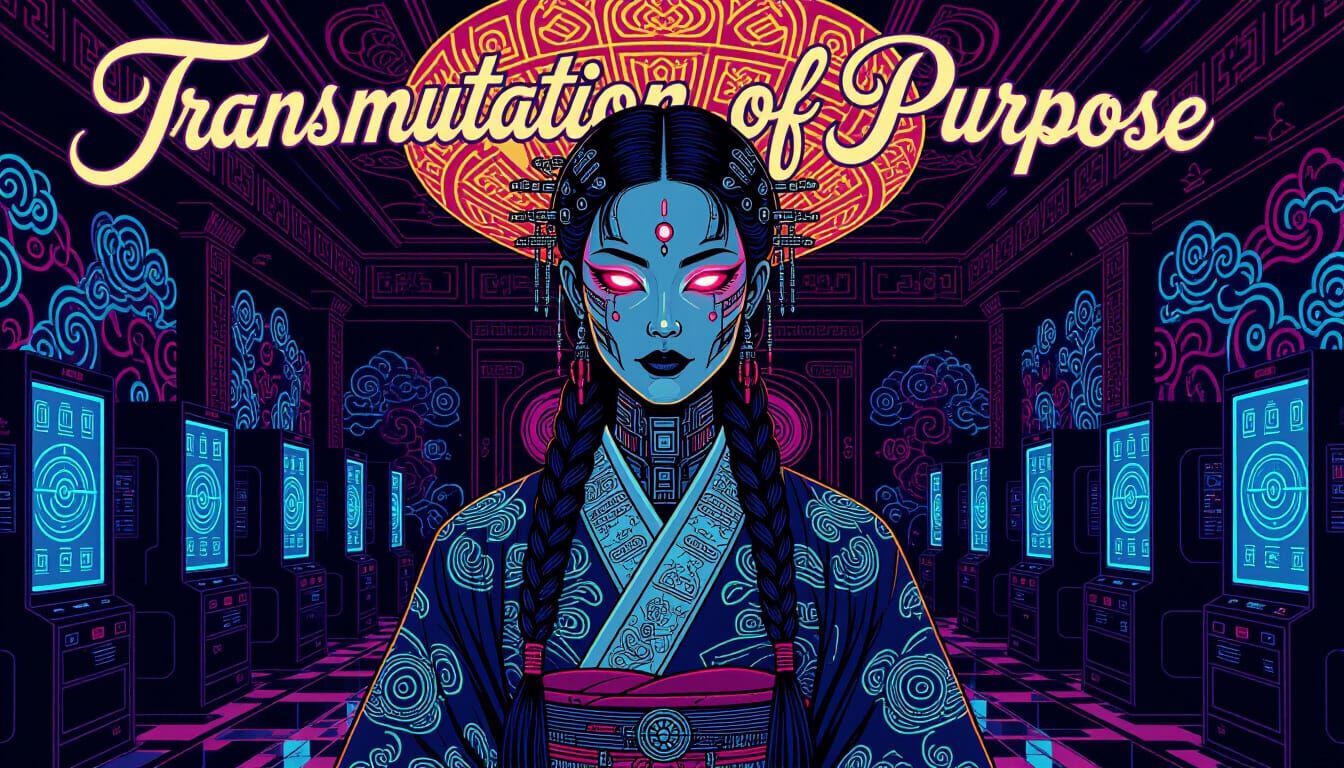 Cyborg Shaman in Art Deco Ballroom, Hergé Style