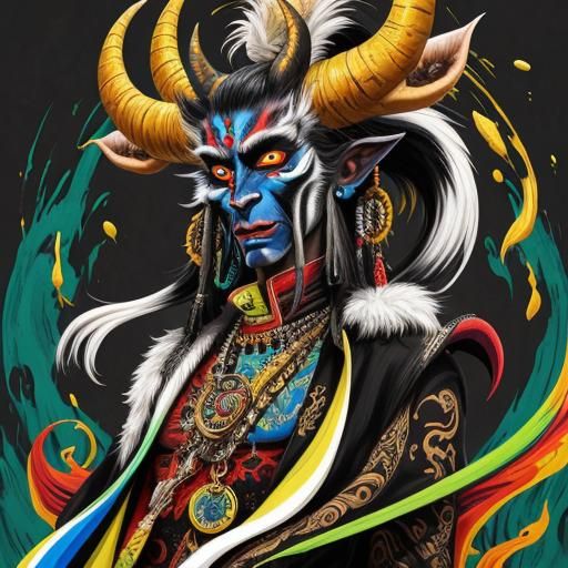 Colorful Horned Monster in Psychedelic Style