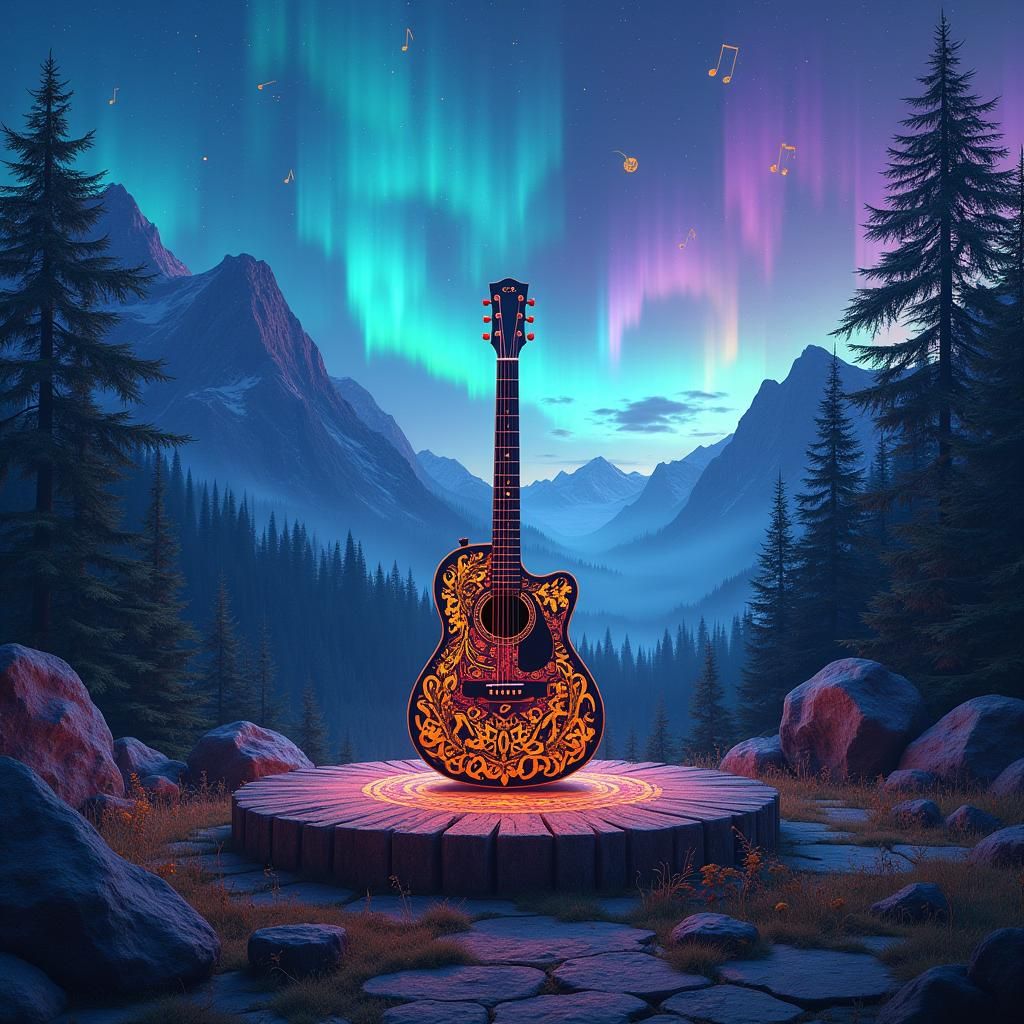 Fantasy Canadian Landscape with Guitar in Matte Painting Sty...