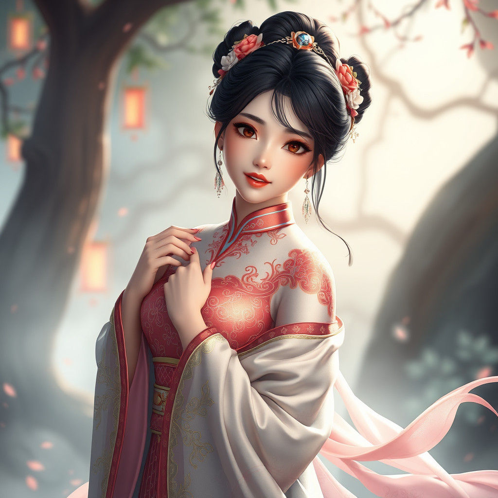 Jasmine in Traditional Chinese Attire, Anime Style