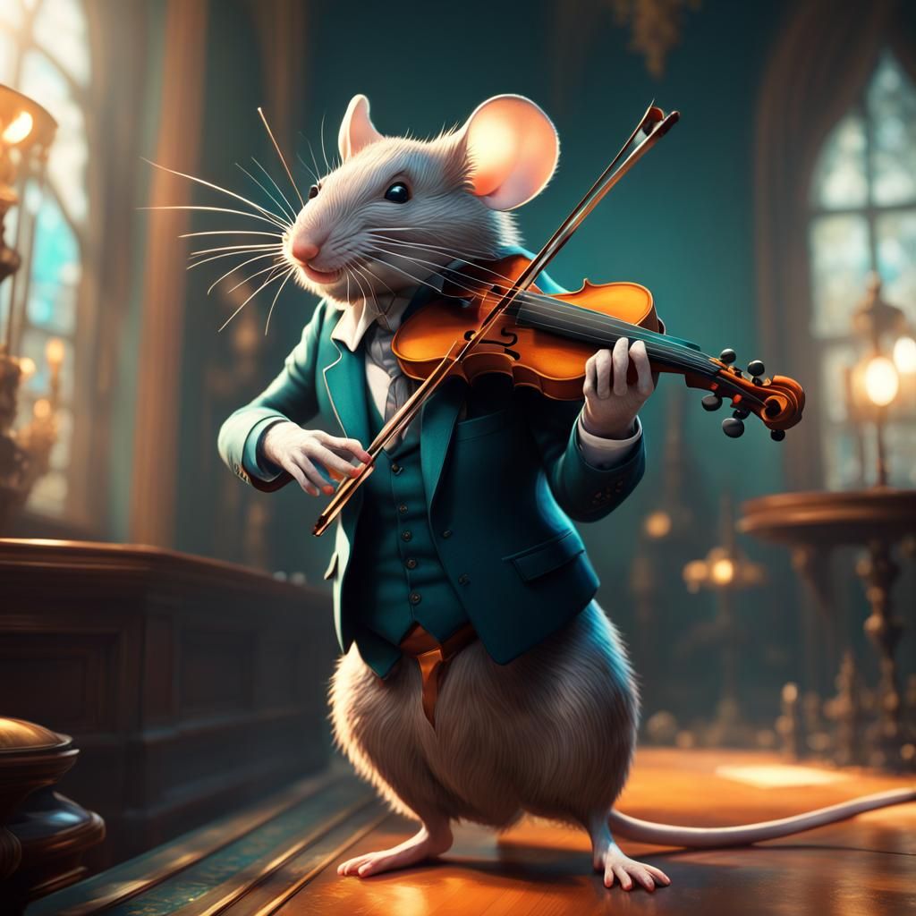 Mouse Violinist Concept Art in Orange and Teal