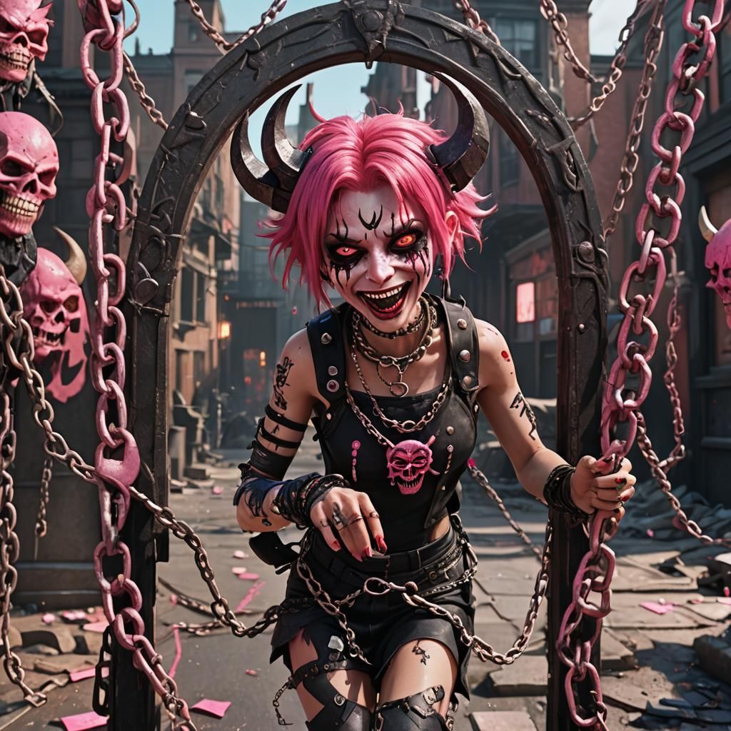 Mirror Demon Chains Punk Girl in Fantasy Art