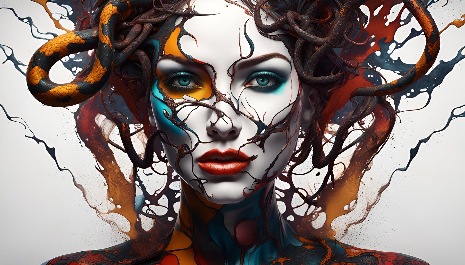 Abstract Snake Woman in Pollock Style