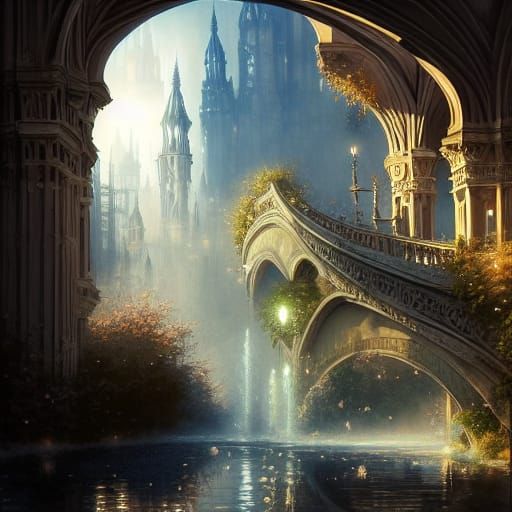 Enchanting City of Spires in Fantasy Landscape