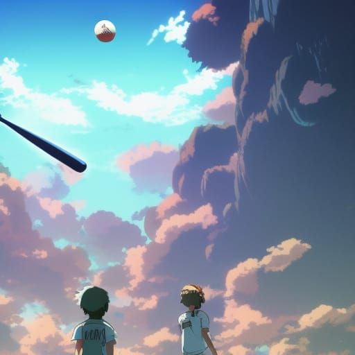 Aliens Playing Baseball in Studio Ghibli Anime Style