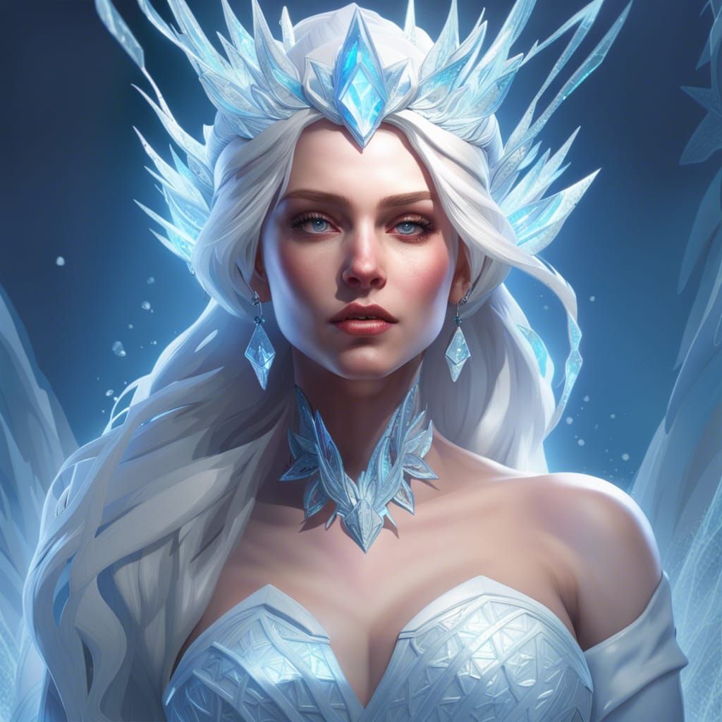 Intricate Ice Queen Portrait in Art Nouveau Style