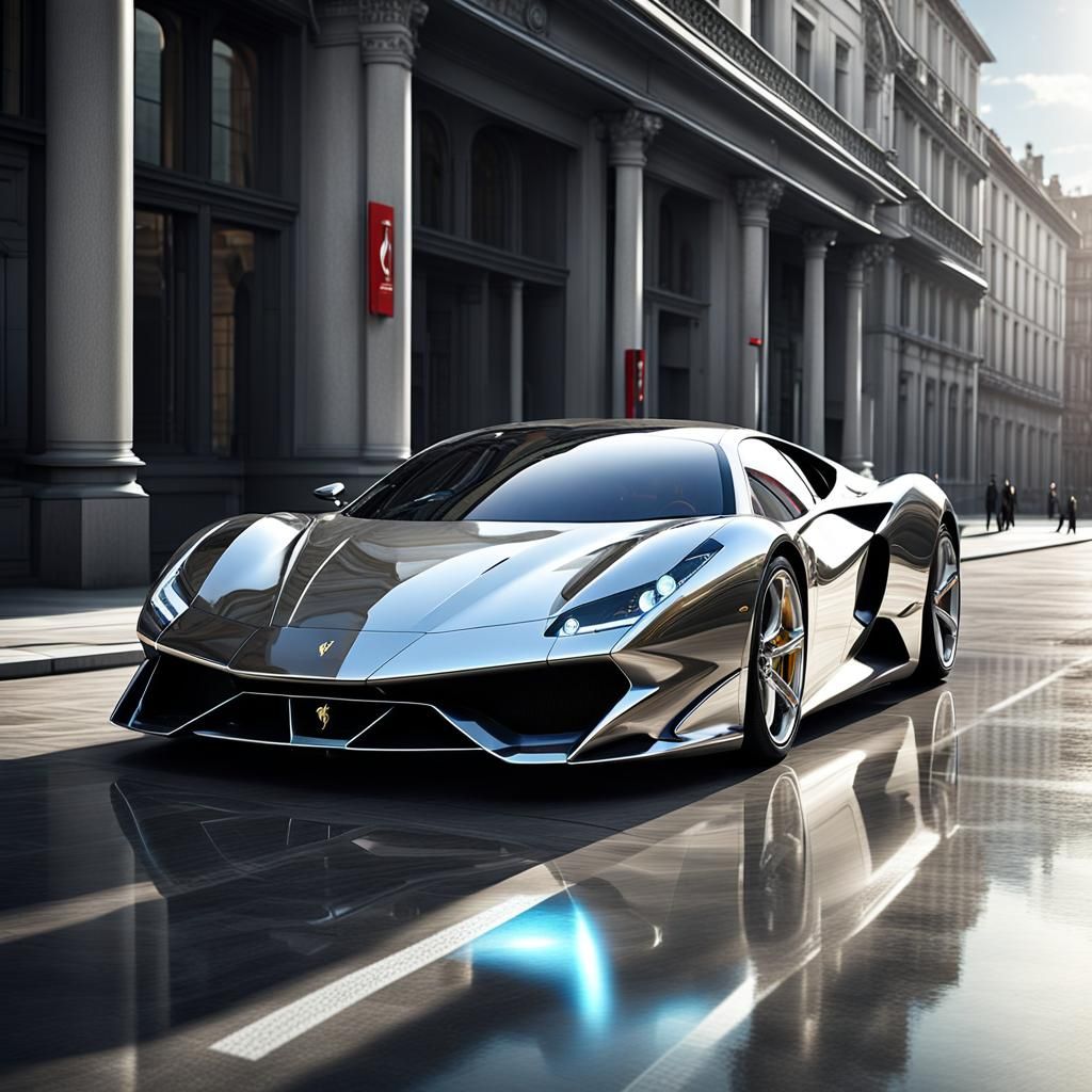 A stunning hyper-realistic digital render of a hybrid car me...