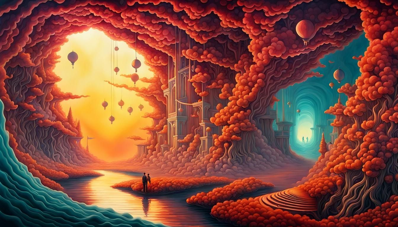 Surreal Heaven and Hell Dreamscape in Vibrant Colors