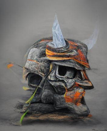 Abandoned Samurai Helmet on Stone
