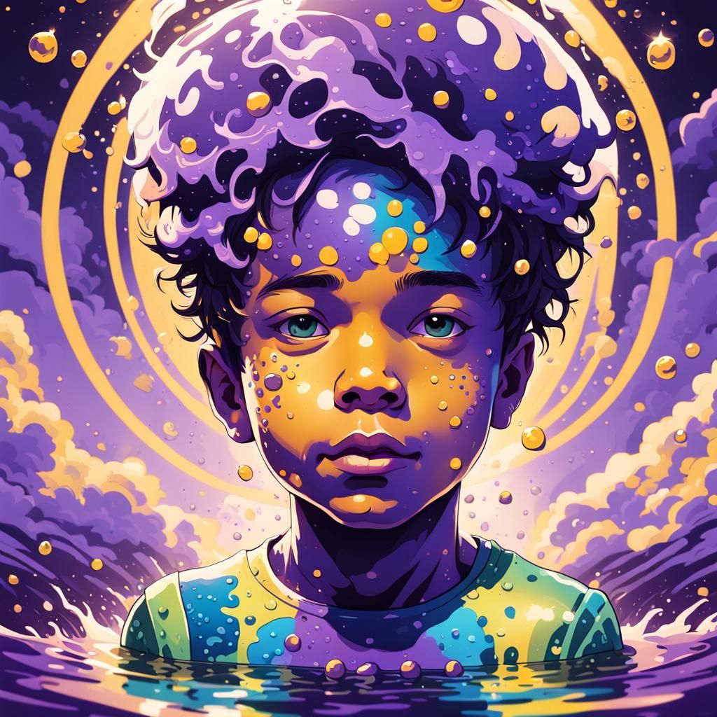 Boy Swims in Globe Bodysuit: Whimsical Splash Art