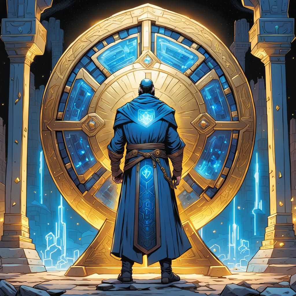 Peace Cleric with Magical Gold Shield, Comic Art
