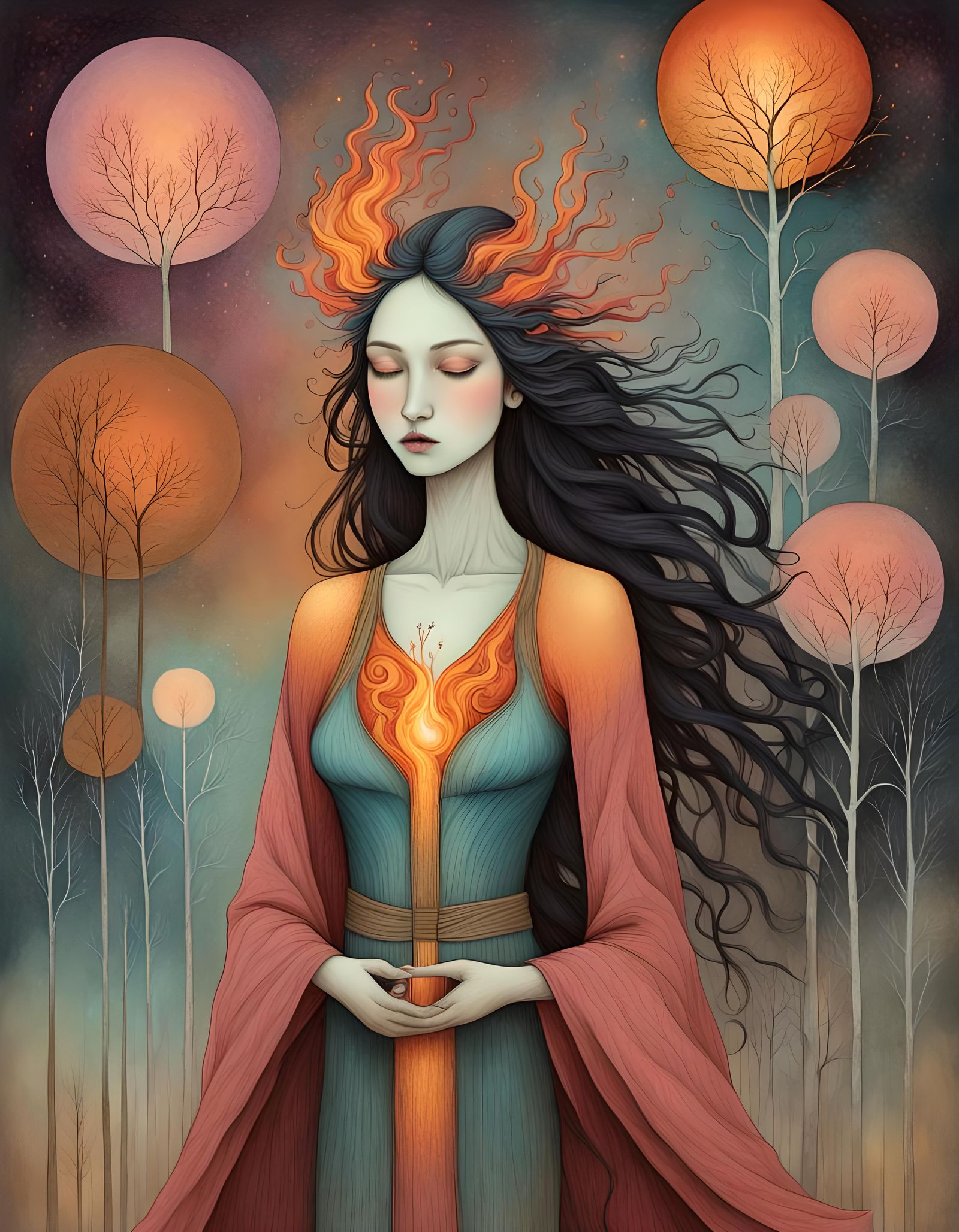 Ethereal Fire Goddess in Surrealist Style