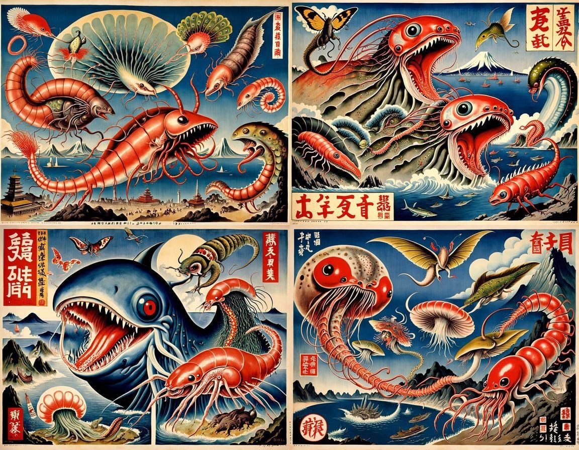 Grotesque Tokyo Creatures in a Surreal Japanese Travel Poste...