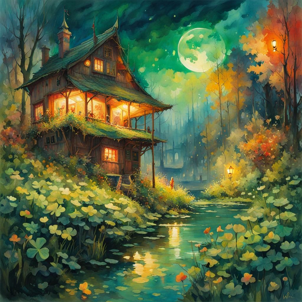 Hyperdetailed Four Leaf Clover Watercolor Painting