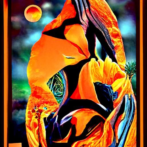 Orange Woman in Desert Sunrise, Astral Illustration