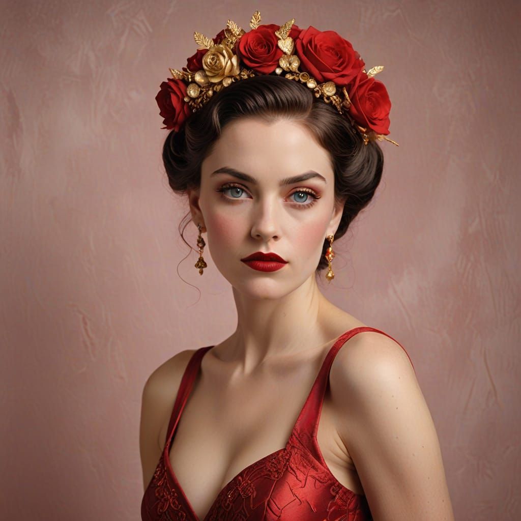 Hyperrealistic Valentine Pin-up in Crimson