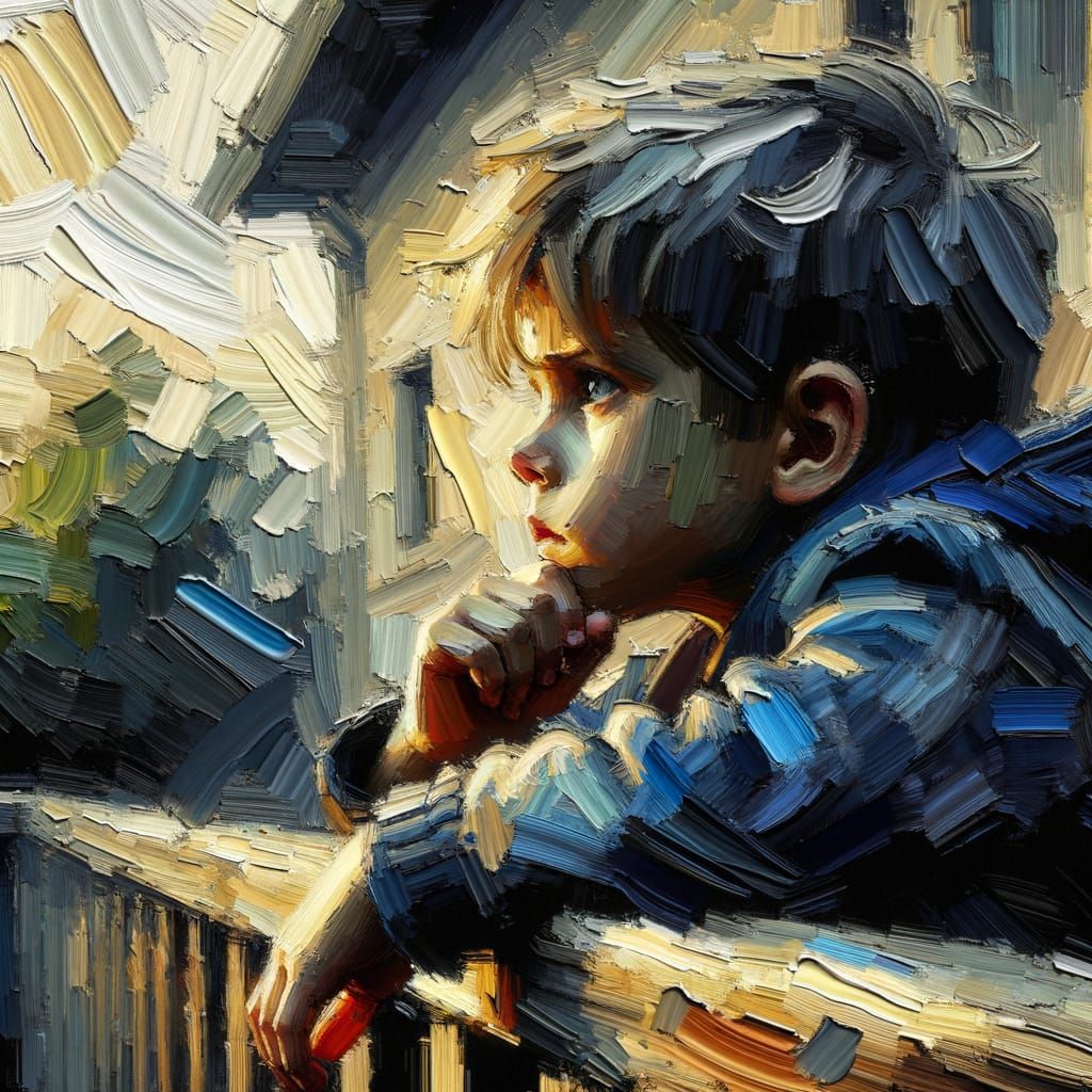 Contemplative Youth in Post-Impressionist Style