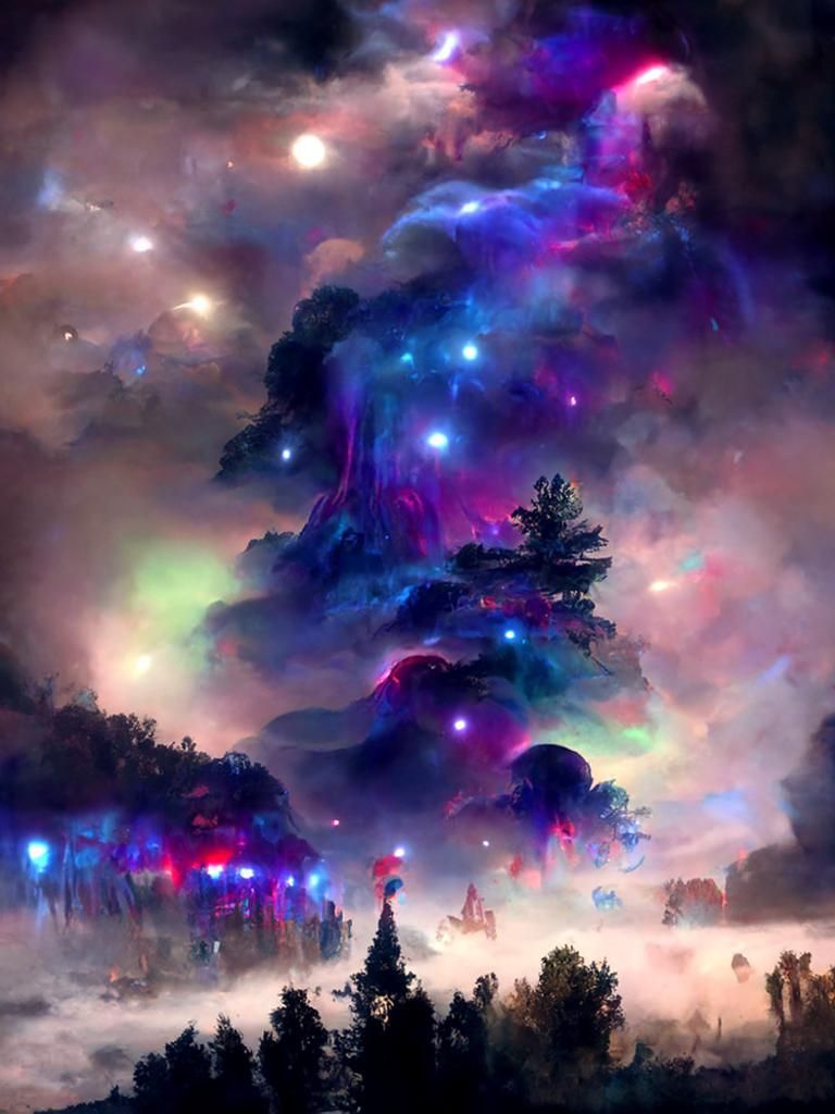 Cosmic Galaxy Tree Under Starry Sky
