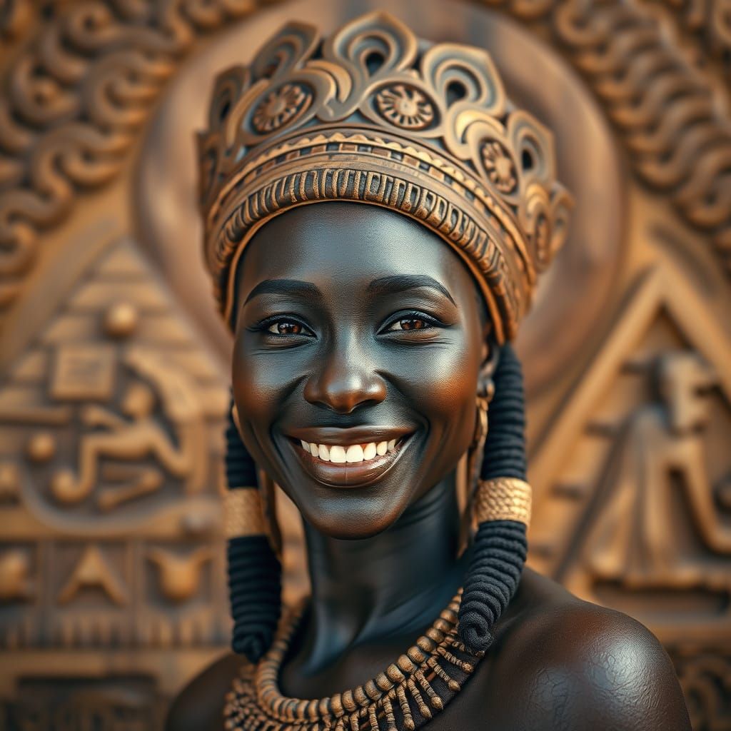 Egyptian Inspired Woman with Wooden Pyramid Headdress