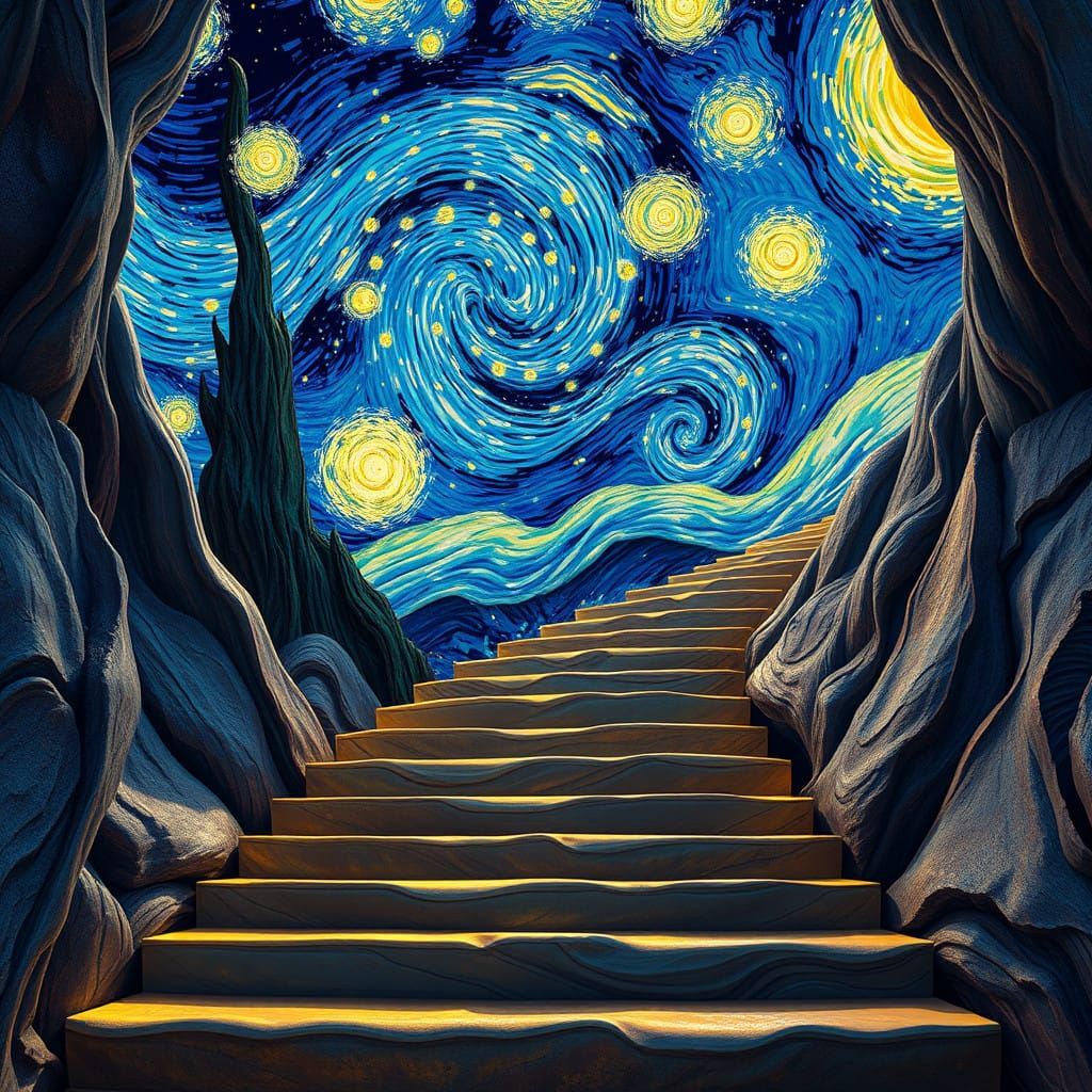 Whispering Steps Ascend into Starry Night Skies