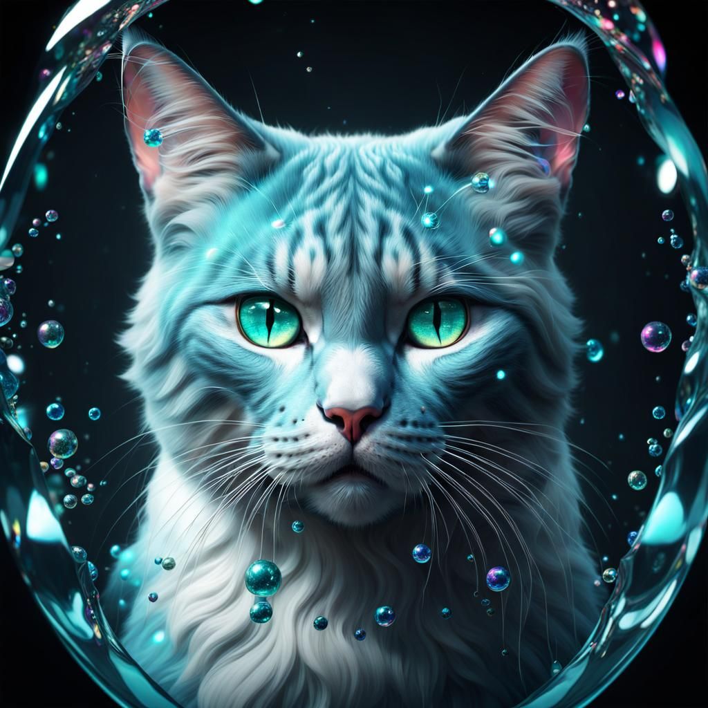 Epic Cat Beauty with Iridescent Bubbles