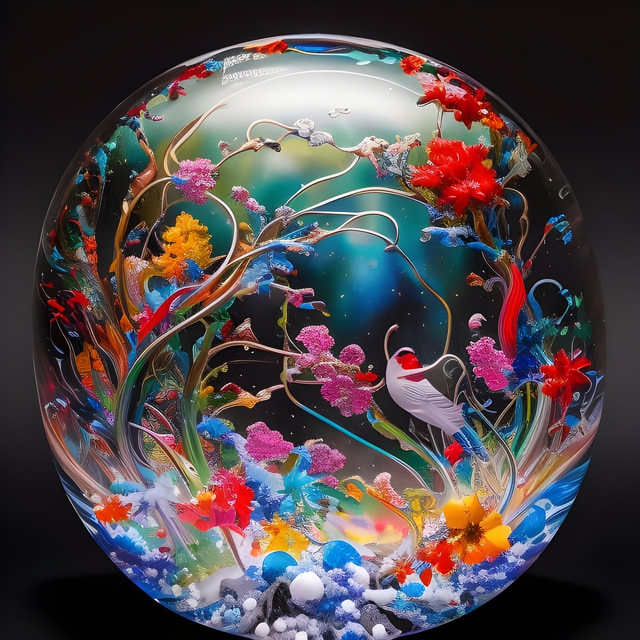 Detailed Snow Globe in Marbling Oil Style